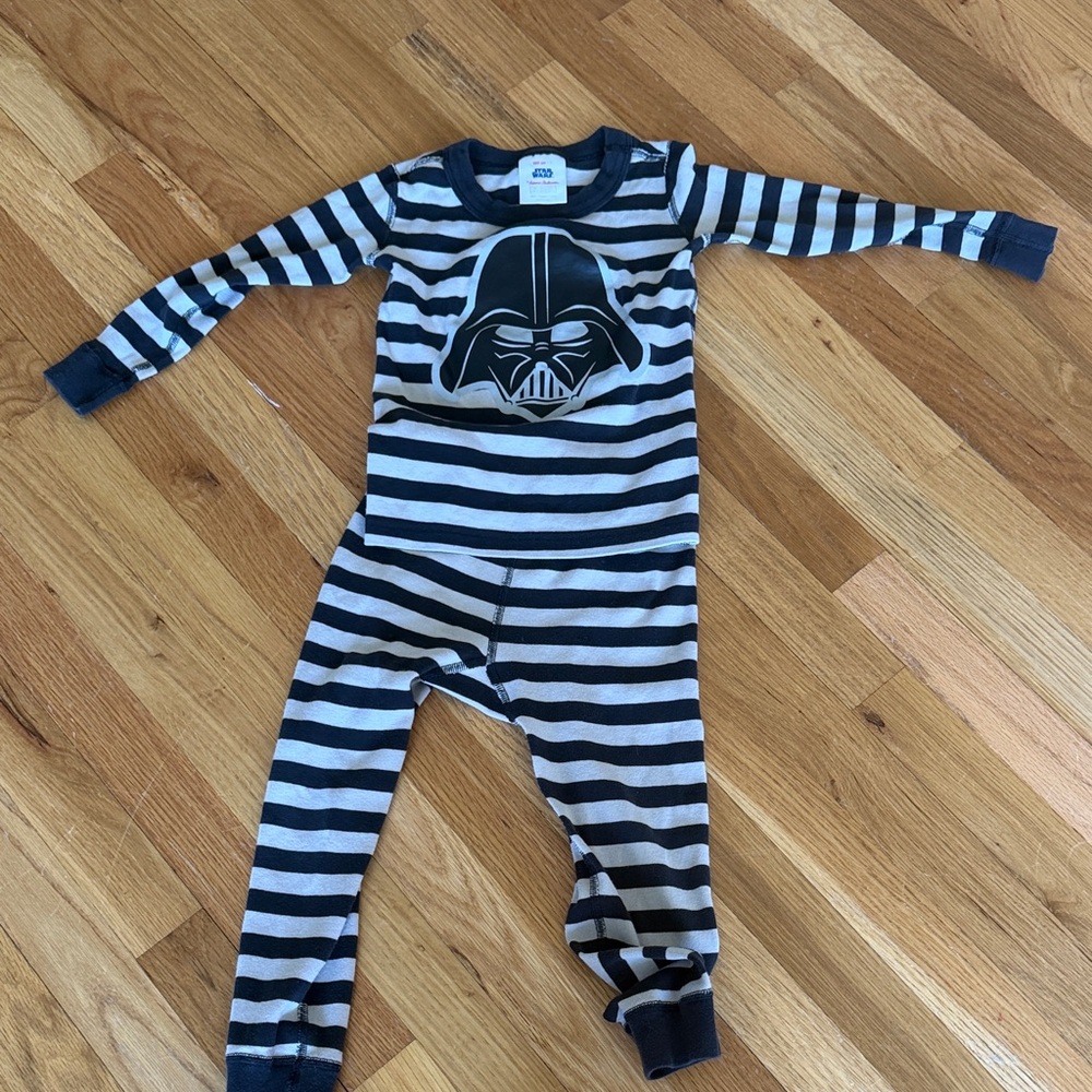 Hanna Andersson Black and White Darth Vader Stripe PJ Set